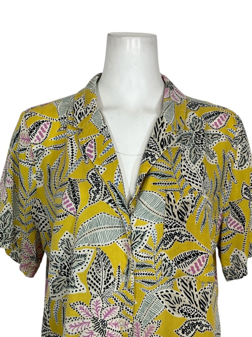 Marine Layer Lucy Resort Shirt L Bamboo Floral Yellow Boxy - Picture 10 of 15